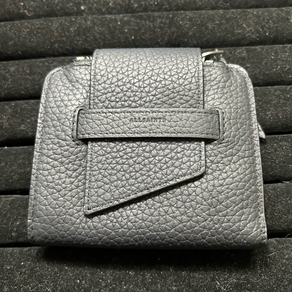 Cute genuine leather all saints wallet in matte black finish